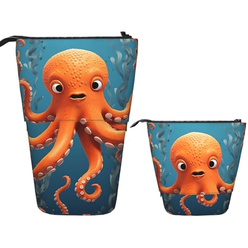 DDTKLSNV Teleskop-Federmäppchen, niedlicher Ständer, Federmäppchen, Pop-Up-Stifthalter, Oktopus, Kosmetiktasche, Schreibtisch-Schreibwarenetui für Bürobedarf, Schwarz , Einheitsgröße von DDTKLSNV