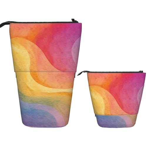 DDTKLSNV Teleskop-Federmäppchen, niedlicher Ständer, Federmäppchen, Pop-Up-Stifthalter, Regenbogen-Kosmetiktaschen, Schreibtisch-Schreibwarenetui für Bürobedarf, Schwarz , Einheitsgröße von DDTKLSNV