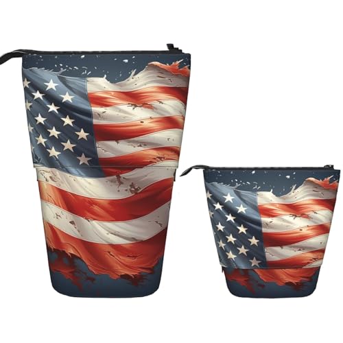 DDTKLSNV Teleskop-Federmäppchen, niedlicher Ständer, Federmäppchen, Pop-Up-Stifthalter, Sterne und Streifen, Kosmetiktaschen, Schreibtisch-Schreibwaren-Etui für Bürobedarf, Schwarz , Einheitsgröße von DDTKLSNV