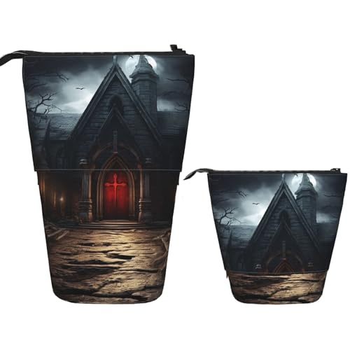 DDTKLSNV Teleskop-Federmäppchen, niedlicher Ständer, Federmäppchen, Pop-Up-Stifthalter, alte Krypta, Kosmetiktaschen, Schreibtisch-Schreibwarenetui für Bürobedarf, Schwarz , Einheitsgröße von DDTKLSNV