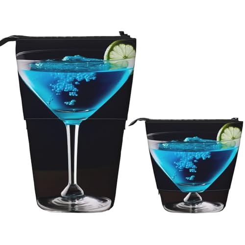 DDTKLSNV Teleskop-Federmäppchen, niedlicher Ständer, Federmäppchen, Pop-Up-Stifthalter, blau, Cocktail-Kosmetikbeutel, Schreibtisch-Schreibwarenetui für Bürobedarf, Schwarz , Einheitsgröße von DDTKLSNV