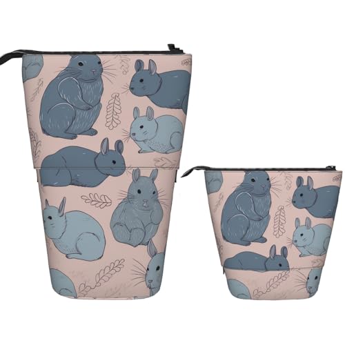DDTKLSNV Teleskop-Federmäppchen, niedlicher Ständer, Federmäppchen, Pop-Up-Stifthalter, blaue Chinchillas, Kosmetiktaschen, Schreibtisch-Schreibwaren-Etui für Bürobedarf, Schwarz , Einheitsgröße von DDTKLSNV