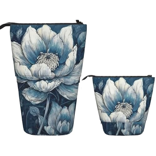 DDTKLSNV Teleskop-Federmäppchen, niedlicher Ständer, Federmäppchen, Pop-Up-Stifthalter, blauer Lotusblumen, Kosmetiktaschen, Schreibtisch-Schreibwaren-Etui für Bürobedarf, Schwarz , Einheitsgröße von DDTKLSNV