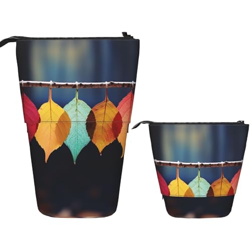 DDTKLSNV Teleskop-Federmäppchen, niedlicher Ständer, Federmäppchen, Pop-Up-Stifthalter, bunte Blätter an einer Schnur, Kosmetiktaschen, Schreibtisch-Schreibwaren-Etui für Bürobedarf, Schwarz von DDTKLSNV