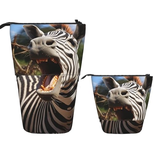 DDTKLSNV Teleskop-Federmäppchen, niedlicher Ständer, Federmäppchen, Pop-Up-Stifthalter, lustige Zebra-Kosmetiktaschen, Schreibtisch-Schreibwaren-Etui für Bürobedarf, Schwarz , Einheitsgröße von DDTKLSNV