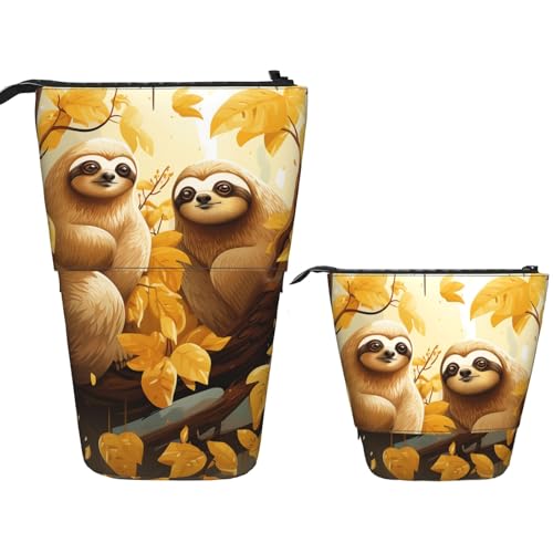 DDTKLSNV Teleskop-Federmäppchen, niedlicher Ständer, Federmäppchen, Pop-Up-Stifthalter, niedliche Cartoon-Faultiere, Kosmetiktaschen, Schreibtisch-Schreibwaren-Etui für Bürobedarf, Schwarz von DDTKLSNV