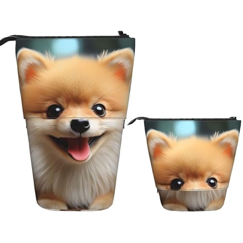 DDTKLSNV Teleskop-Federmäppchen, niedlicher Ständer, Federmäppchen, Pop-Up-Stifthalter, niedlicher kleiner Zwergspitz, Kosmetiktasche, Schreibtisch-Schreibwaren-Etui für Bürobedarf, Schwarz von DDTKLSNV