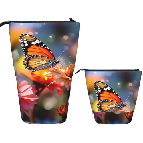 DDTKLSNV Teleskop-Federmäppchen, niedlicher Ständer, Stifteetui, Pop-Up-Stifthalter, Blumen- und Schmetterlings-Kosmetiktaschen, Schreibtisch-Schreibwarenetui für Bürobedarf, Schwarz , Einheitsgröße von DDTKLSNV