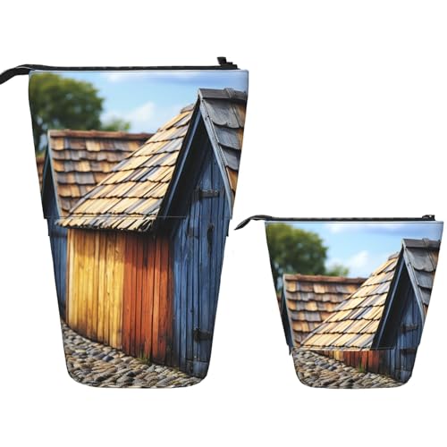 DDTKLSNV Teleskop-Federmäppchen, niedlicher Ständer, Stifteetui, Pop-Up-Stifthalter, Dachschindel, Kosmetiktasche, Schreibtisch, Schreibwarenetui für Bürobedarf, Schwarz , Einheitsgröße von DDTKLSNV