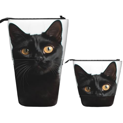 DDTKLSNV Teleskop-Federmäppchen, niedlicher Ständer, Stifteetui, Pop-Up-Stifthalter, schwarz, niedliche Katze, Kosmetiktaschen, Schreibtisch-Schreibwaren-Etui für Bürobedarf, Schwarz , Einheitsgröße von DDTKLSNV