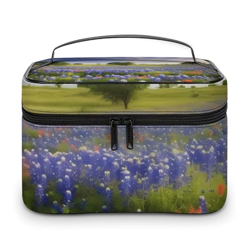 DDTKLSNV Texas Bluebonnets Make-up-Tasche, tragbare Reise-Kosmetiktasche, Reißverschluss, Make-up-Organizer, Kulturbeutel für Damen von DDTKLSNV