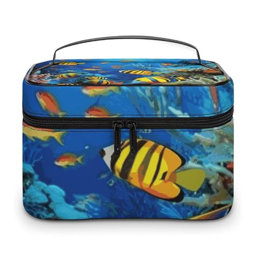 DDTKLSNV The Underwater World Make-up-Tasche mit tropischen Fischen, tragbare Reise-Kosmetiktasche, Reißverschluss, Make-up-Organizer, Kulturbeutel für Damen von DDTKLSNV