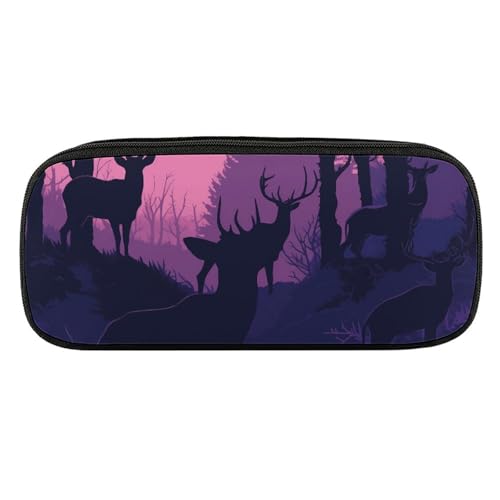 Federmäppchen aus Leder, wasserdicht, niedliches Federmäppchen, Reise-Kosmetiktasche, Make-up-Tasche, Organizer, Stifthalter für Männer und Frauen, Hirsch-Silhouette von DDTKLSNV