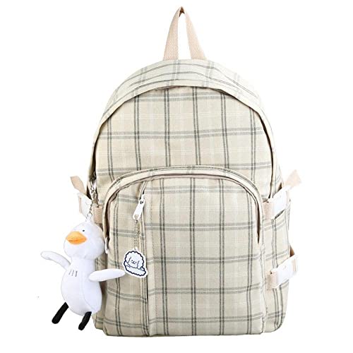 DDXJKL rucksack Karierter Rucksack Junior High School Schüler Grundschüler Schultasche Mädchen süßer Rucksack-Beige_29*40*13 von DDXJKL