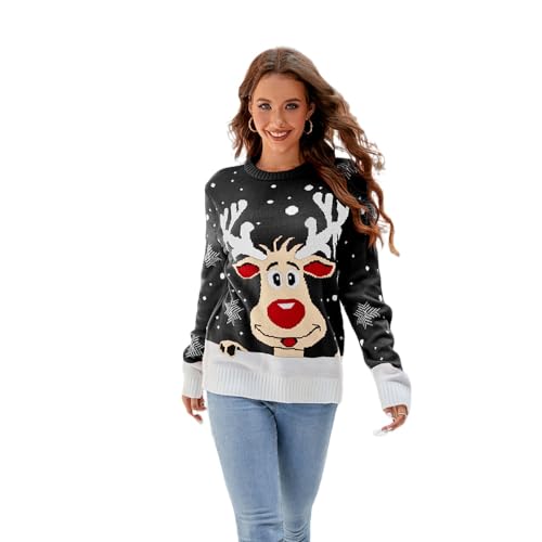 DDYYZZ Damen Weihnachtspullover Ugly Christmas Sweater Strickpullover Weihnachten Strickpulli Winter Pullover für Frauen (5,XL,XL) von DDYYZZ