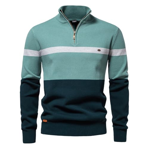 DDYYZZ Herren Pullover Half Zip Strickpullover Gestreift Sweater Männer Arbeitspullover Reißverschluss Langarmshirt Pulli Herbst Winter 2024 (1,L,L) von DDYYZZ