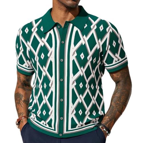 Herren Gestrickte Poloshirt Sommer Strick Stretch Polohemd Kurzarm Button Down Polo Hemd Golf Casual Polo Shirt Regular Fit 2025 (3,L) von DDYYZZ