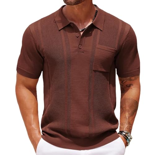 Poloshirt Herren Kurzarm Gestrickte Polohemd Casual Summer Golf Shirts für Männer Retro Sportlich Strick-Polo 2024 (17,L,L) von DDYYZZ