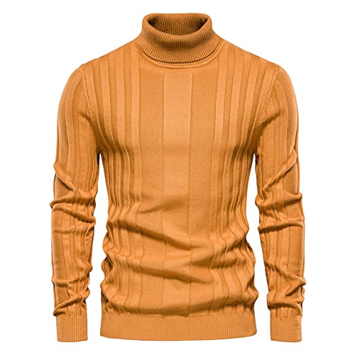 DDZYQ Pullover Herren Slim Fit Stretch Einfachheit Einfarbig Hoher Kragen Männer Strickwaren Frühling Herbst Dünnschliff Weich Komfortabel Herren Base Sweater E-Yellow M von DDZYQ