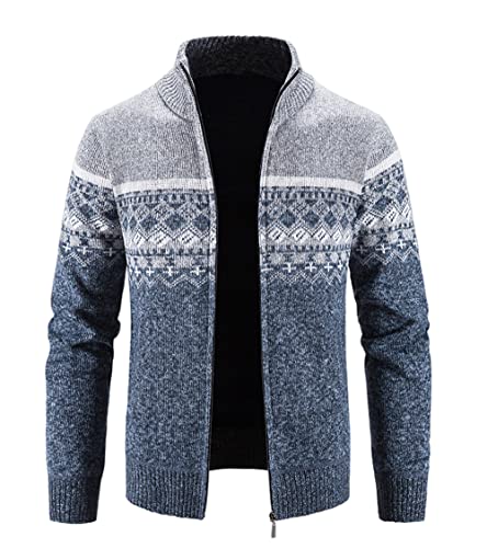 DDZYQ Stricken Jacke Herren Frühling Herbst Plus Samtverdickung Mode Farbabstimmung Herren Übergangsjacke Slim Fit Stehkragen Mit Reißverschluss Warm Herren Strickjacke O-Light Grey2 XXL von DDZYQ