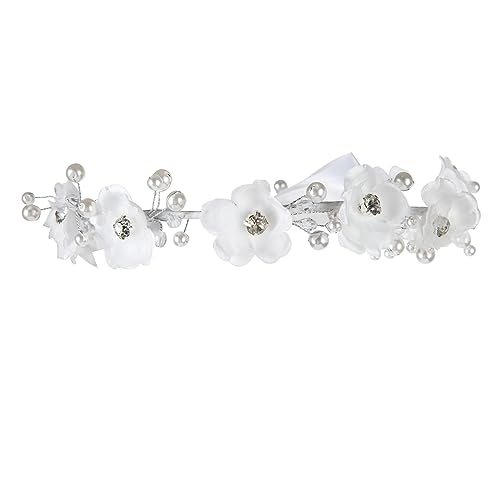 DDazzling Haarschmuck für Blumenmädchen, Prinzessin, Hochzeit, für Mädchen, Erstkommunion, weißer Blumenkranz, Haarschmuck (weißer Blumenkristall + Perlen) von DDazzling