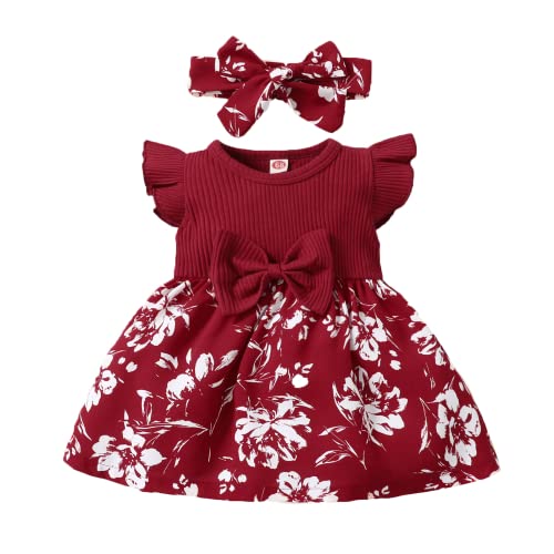 Baby Weihnachten Kleid Cartoon Kleidung Rot Langarm Weihnachtskleid Mädchen Prinzessin Kleider Festliches Ballkleid Abendkleider für Weihnachten (6-9 Monate,Rot 17) von DDuinnm