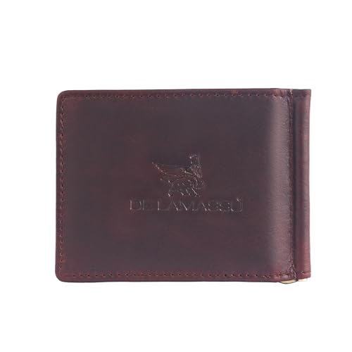 DE LAMASSU® Jax Slim Herren Geldbörse aus Echtleder – RFID Schutz, Geldklammer & Münzfach mit Druckknopf – 8 Kartenfächer – Ultrakompakt & Dünn – Geschenkbox – 11 × 8,5 cm (Braun) von DE LAMASSU