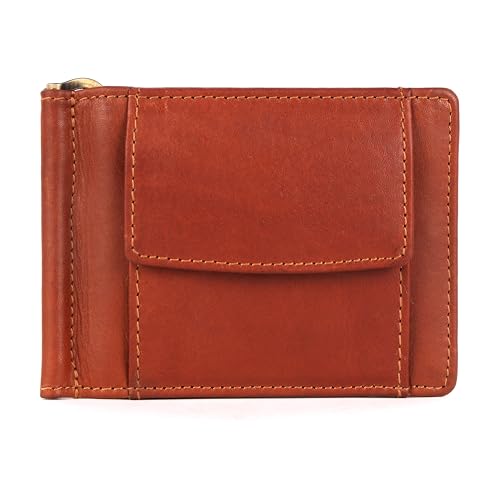 DE LAMASSU® Jax Slim Herren Geldbörse aus Echtleder – RFID Schutz, Geldklammer & Münzfach mit Druckknopf – 8 Kartenfächer – Ultrakompakt & Dünn – Geschenkbox – 11 × 8,5 cm (Cognac) von DE LAMASSU