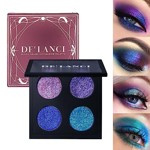 DE'LANCI Multichrome Glitzer Lidschatten Palette,Blau Lila Dunkelgrün Duochrome Chamäleon Creme Lidschattenpalette,Holographische Metallic Glitzer Lidschatten,Chamäleon Lidschatten Glitzer für Mädchen von DE'LANCI