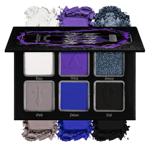 DE'LANCI Schwarzer Blauer Lila Lidschatten,Matt Schimmernder Dunkler Rauchiger Lidschatten Palette mit Spiegel,Weißer Grauer Lidschatten für Halloween Party Hexenkostüm Zombie Vampir,Gothic Makeup von DE'LANCI