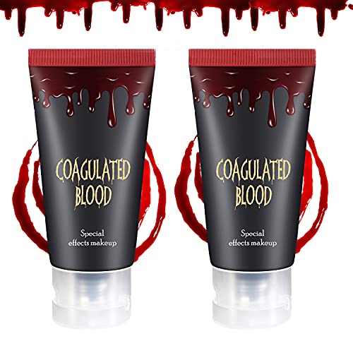 Kunstblut 2PCS,DE'LANCI Halloween Kunstblut Schminke für Vampir,Leicht zu reinigendes KunstblutSFX Theater-Bühnen-Make-up & Halloween Kunstblut-Make-up – Zombie,60g(2.12 oz) von DE'LANCI