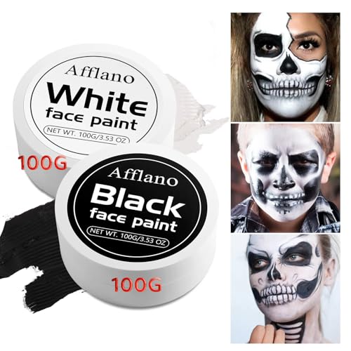 Schwarz Weiß Gesicht Farbe Körper Malerei, 2 PCS Profi White Black Paint Oil Based Cream Palette Kit für Kunst Theater Halloween Party Cosplay Clown SFX Makeup für Kinder Erwachsene (200g/7.06oz) von DE'LANCI
