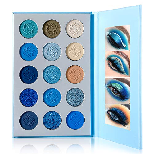 DE'LANCI Space Blau Lidschatten-Palette,15 Glitter Lidschatte Gepresstes Pigment Weihnachten Schneeflocke Matte Schimmer Drama Make-up Blau Lidschatten,Langlebig&Wasserdicht Matte Lidschatten Palette von DE'LANCI