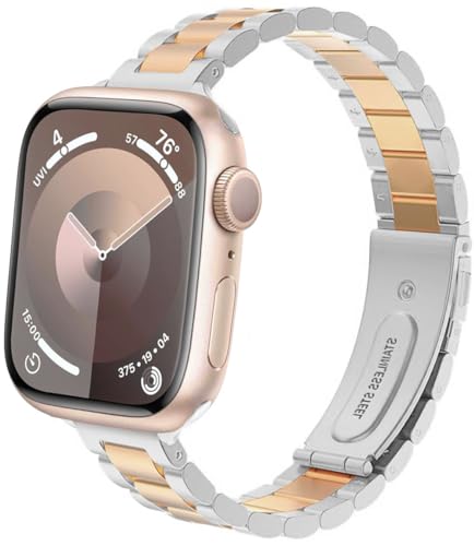 DEALELE Armband Kompatibel mit Apple Watch 41mm 40mm 38mm, Schlankes Dünnes Edelstahl Metall Ersatz Armbänder für iWatch Series 9/8 / 7/6 / 5/4 / 3 / SE Damen Herren, Blau von DEALELE