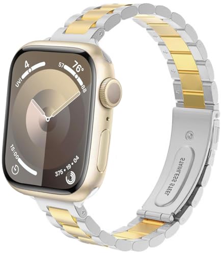 DEALELE Armband Kompatibel mit Apple Watch 41mm 40mm 38mm, Schlankes Dünnes Edelstahl Metall Ersatz Armbänder für iWatch Series 9/8 / 7/6 / 5/4 / 3 / SE Damen Herren, Regenbogen von DEALELE