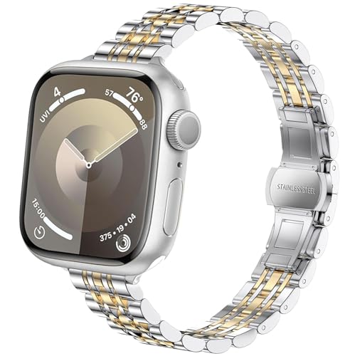 DEALELE Armband Kompatibel mit Apple Watch 41mm 40mm 38mm, Schlankes Dünnes Edelstahl Metall Ersatz Armbänder für iWatch Series 9/8 / 7/6 / 5/4 / 3 / SE Damen Herren, Regenbogen von DEALELE