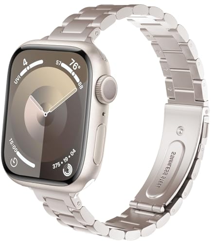 DEALELE Armband Kompatibel mit Apple Watch 41mm 40mm 38mm, Schlankes Dünnes Edelstahl Metall Ersatz Armbänder für iWatch Series 9/8 / 7/6 / 5/4 / 3 / SE Damen Herren, Regenbogen von DEALELE