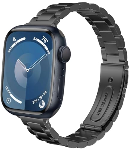 DEALELE Armband Kompatibel mit Apple Watch 41mm 40mm 38mm, Schlankes Dünnes Edelstahl Metall Ersatz Armbänder für iWatch Series 9/8 / 7/6 / 5/4 / 3 / SE Damen Herren, Schwarz von DEALELE