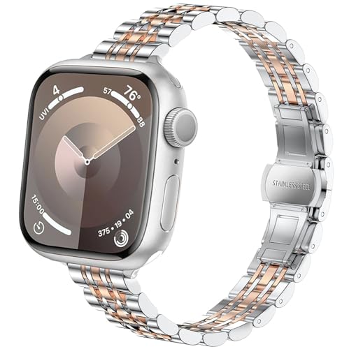 DEALELE Armband Kompatibel mit Apple Watch 49mm 45mm 44mm 42mm, Schlankes Dünnes Edelstahl Metall Ersatz Armbänder für iWatch Series 9/8 / 7/6 / 5/4 / 3 / SE/Ultra Damen Herren, Blau von DEALELE