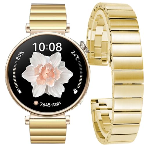 DEALELE Armband Kompatibel mit Huawei Watch GT4 41mm / Fossil Women's Gen 6 / Gen 5E 42mm / Garmin Venu 3S / Venu 2S, 18mm Edelstahl Metall Ersatz Armbänder für Damen Herren, Gold von DEALELE