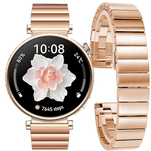 DEALELE Armband Kompatibel mit Huawei Watch GT4 41mm / Fossil Women's Gen 6 / Gen 5E 42mm / Garmin Venu 3S / Venu 2S, 18mm Edelstahl Metall Ersatz Armbänder für Damen Herren, Rose gold von DEALELE