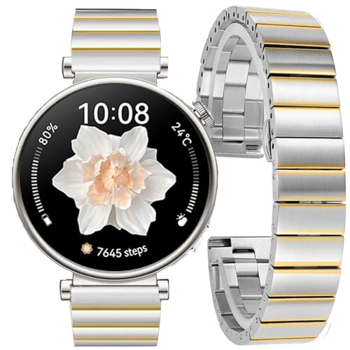 DEALELE Armband Kompatibel mit Huawei Watch GT4 41mm / Fossil Women's Gen 6 / Gen 5E 42mm / Garmin Venu 3S / Venu 2S, 18mm Edelstahl Metall Ersatz Armbänder für Damen Herren, Silber-gold von DEALELE