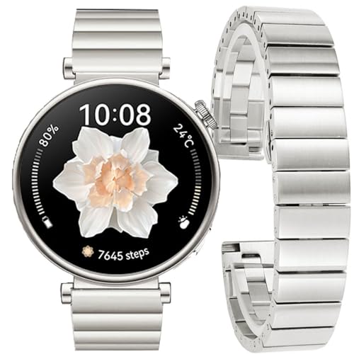 DEALELE Armband Kompatibel mit Huawei Watch GT4 41mm / Fossil Women's Gen 6 / Gen 5E 42mm / Garmin Venu 3S / Venu 2S, 18mm Edelstahl Metall Ersatz Armbänder für Damen Herren, Silber von DEALELE