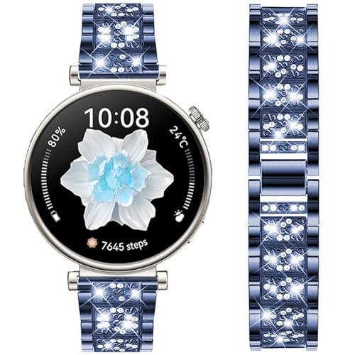 DEALELE Armband Kompatibel mit Huawei Watch GT4 41mm / Fossil Women's Gen 6 / Gen 5E 42mm / Garmin Venu 3S / Venu 2S, 18mm Glitzer Strass Diamant Metall Armbänder für Damen Herren, Blau von DEALELE