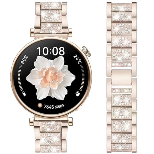 DEALELE Armband Kompatibel mit Huawei Watch GT4 41mm / Fossil Women's Gen 6 / Gen 5E 42mm / Garmin Venu 3S / Venu 2S, 18mm Glitzer Strass Diamant Metall Armbänder für Damen Herren, Champagner gold von DEALELE