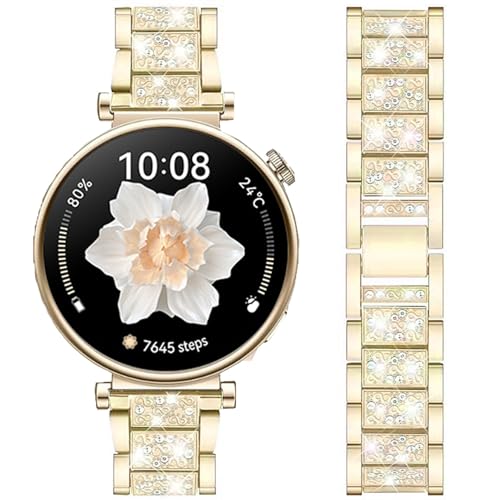 DEALELE Armband Kompatibel mit Huawei Watch GT4 41mm / Fossil Women's Gen 6 / Gen 5E 42mm / Garmin Venu 3S / Venu 2S, 18mm Glitzer Strass Diamant Metall Armbänder für Damen Herren, Gold von DEALELE