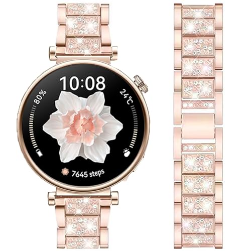 DEALELE Armband Kompatibel mit Huawei Watch GT4 41mm / Fossil Women's Gen 6 / Gen 5E 42mm / Garmin Venu 3S / Venu 2S, 18mm Glitzer Strass Diamant Metall Armbänder für Damen Herren, Rose gold von DEALELE