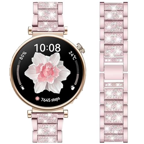 DEALELE Armband Kompatibel mit Huawei Watch GT4 41mm / Fossil Women's Gen 6 / Gen 5E 42mm / Garmin Venu 3S / Venu 2S, 18mm Glitzer Strass Diamant Metall Armbänder für Damen Herren, Rose pink von DEALELE