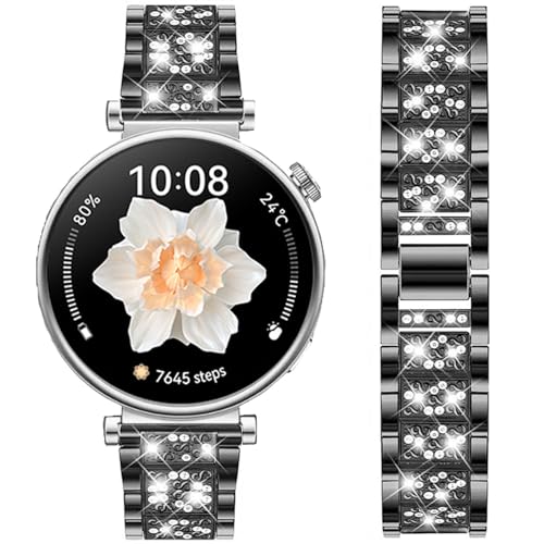 DEALELE Armband Kompatibel mit Huawei Watch GT4 41mm / Fossil Women's Gen 6 / Gen 5E 42mm / Garmin Venu 3S / Venu 2S, 18mm Glitzer Strass Diamant Metall Armbänder für Damen Herren, Schwarz von DEALELE