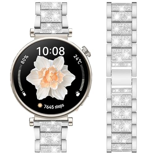 DEALELE Armband Kompatibel mit Huawei Watch GT4 41mm / Fossil Women's Gen 6 / Gen 5E 42mm / Garmin Venu 3S / Venu 2S, 18mm Glitzer Strass Diamant Metall Armbänder für Damen Herren, Silber von DEALELE